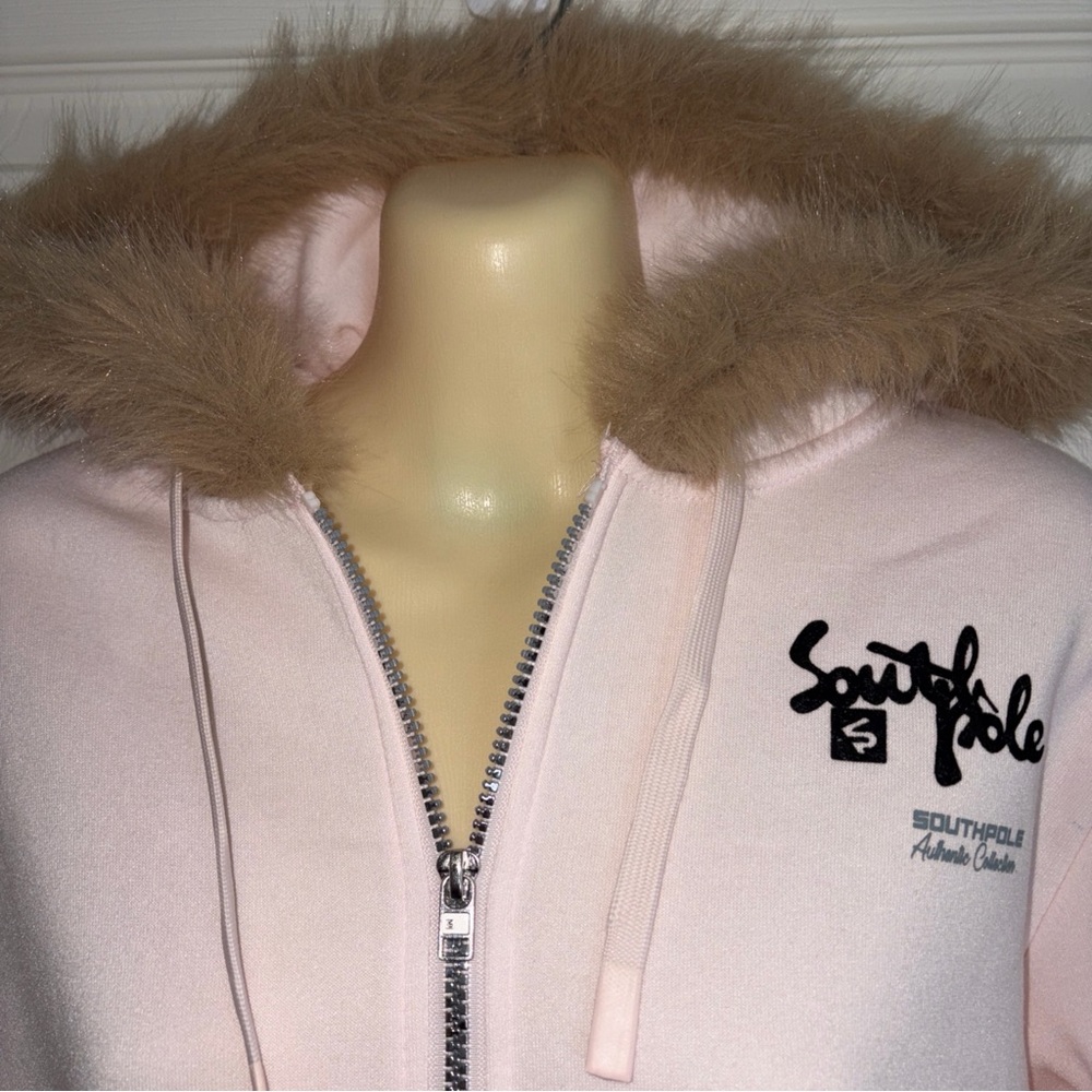 NTW Southpole Legacy Pink Zippered Faux Fur Trimmed Hoodie MED - Picture 4 of 9